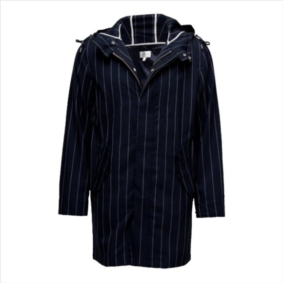 Gant Rugger Blue Pinstripe Parka Hooded Jacket Coat